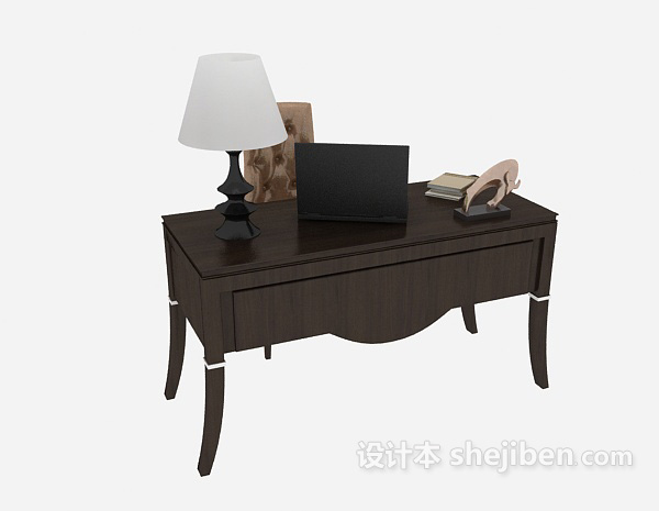 免费棕色实木书桌3d模型下载