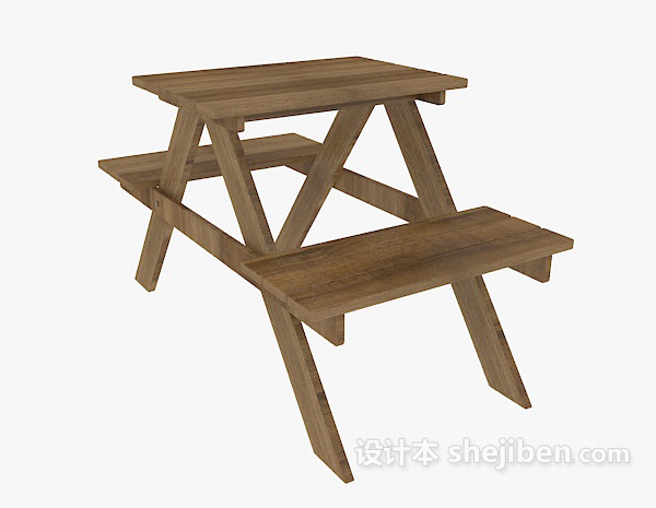 连体原木桌椅组合3d模型下载