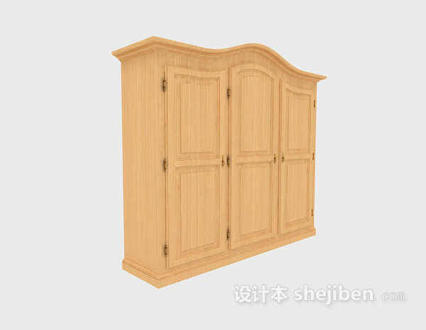 欧式木色三门衣柜3d模型下载