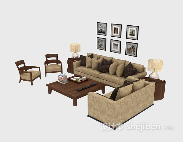 客厅多人沙发3d模型下载