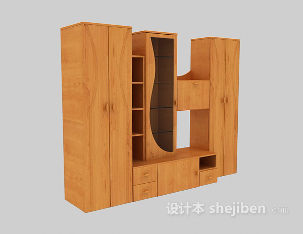 带展示柜的组合衣柜3d模型下载