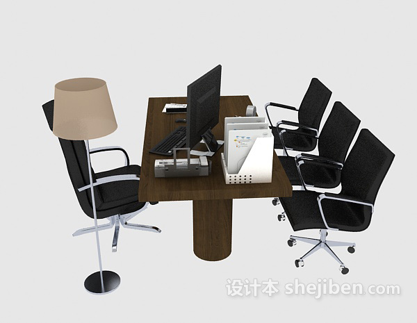 免费现代办公桌椅组合3d模型下载