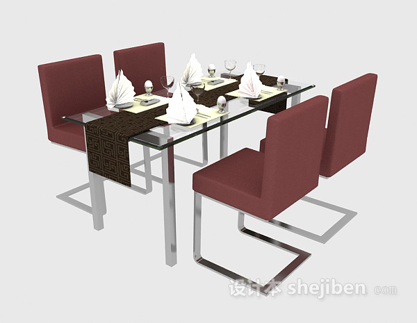 现代西餐桌3d模型下载