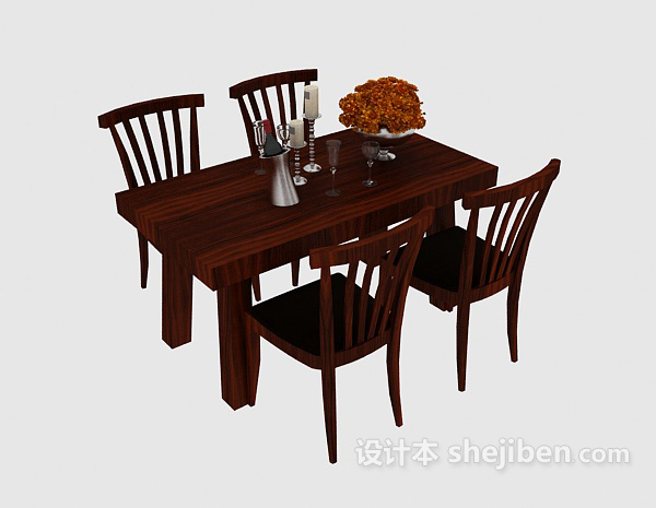红木家用餐桌椅3d模型下载