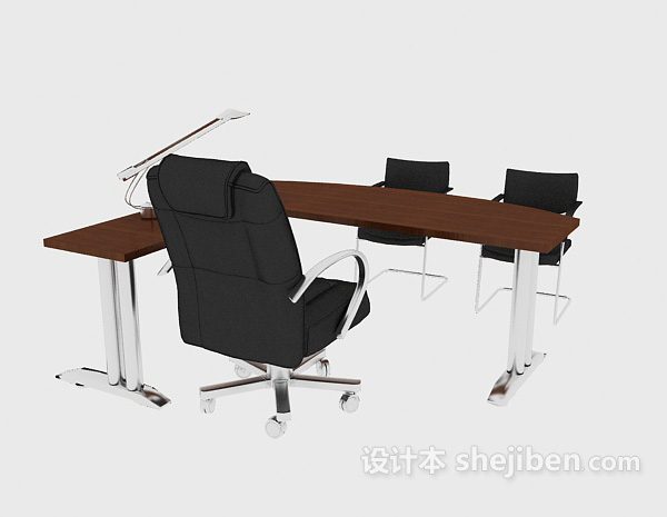 办公实木桌椅3d模型下载