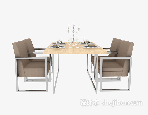 现代风格四人餐厅桌椅3d模型下载