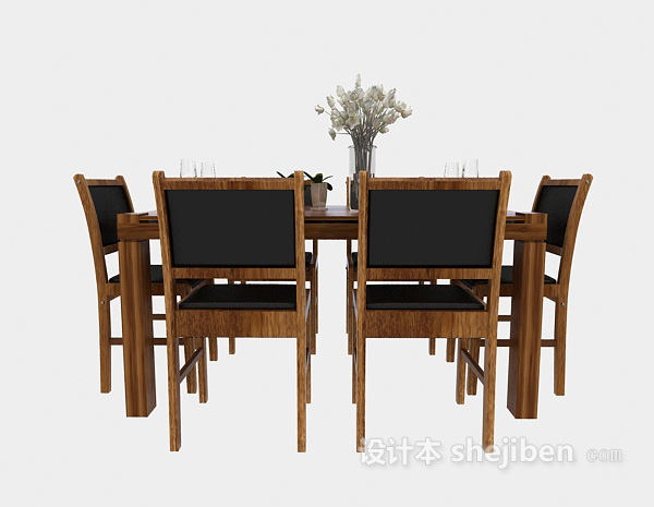 东南亚风格东南亚实木餐桌椅3d模型下载