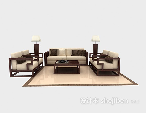 中式风格中式风格沙发组合3d模型下载
