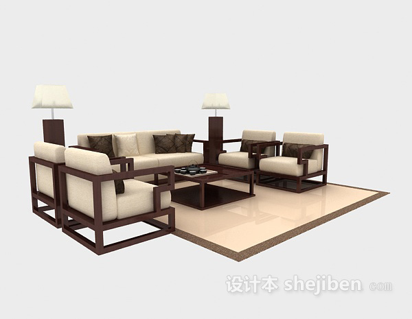 中式风格沙发组合3d模型下载