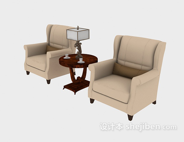新中式单人沙发3d模型下载