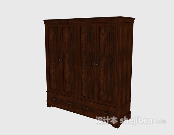 中式漆木衣柜3d模型下载