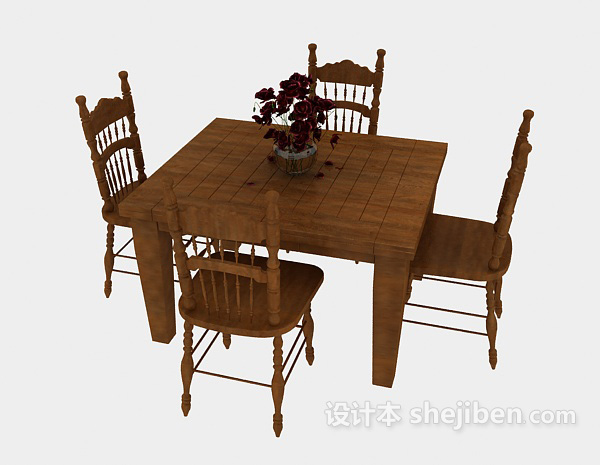 免费精致实木餐桌椅3d模型下载