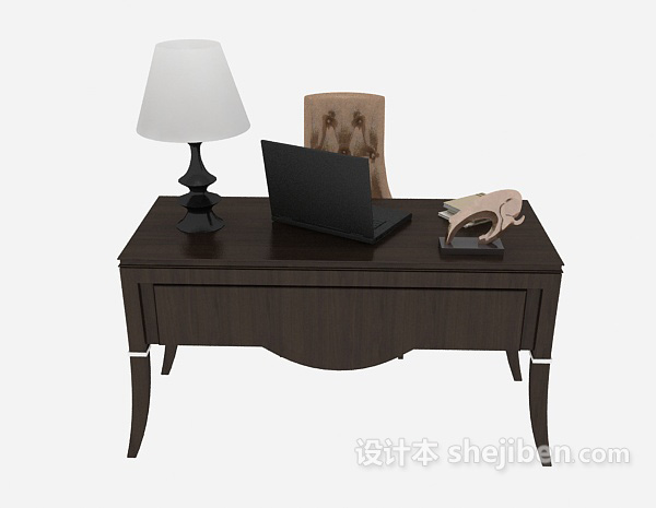 地中海风格棕色实木书桌3d模型下载