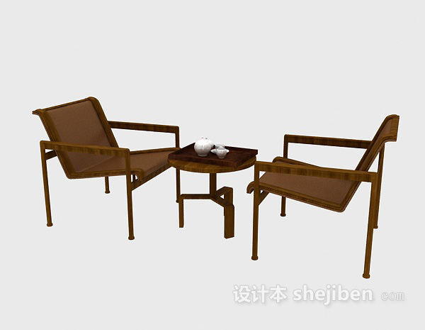 中式实木休闲桌椅3d模型下载