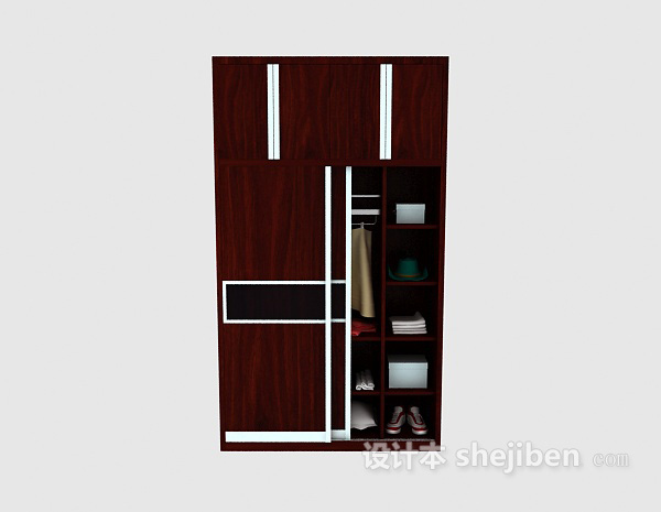 现代风格带隔间推拉衣柜3d模型下载