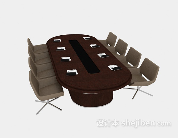 免费圆形实木会议桌3d模型下载