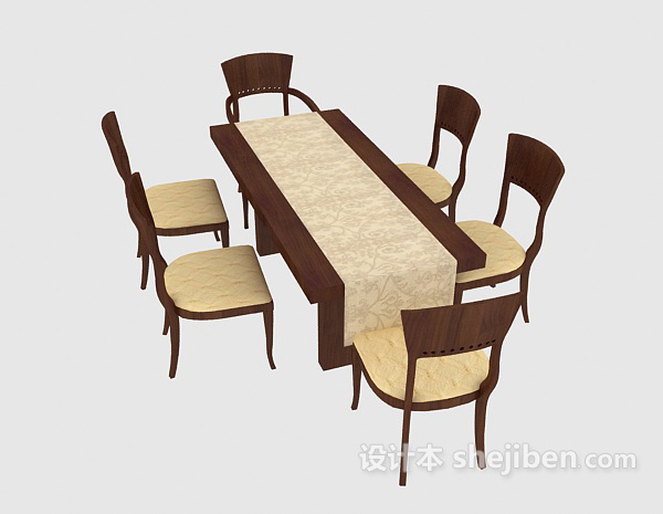 东南亚风格家庭简洁餐桌餐椅3d模型下载
