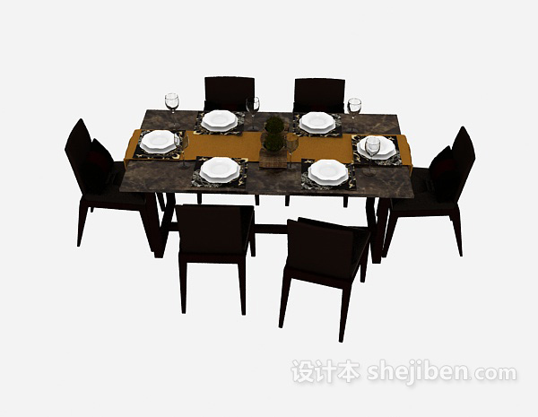 地中海风格家庭餐桌椅组合3d模型下载