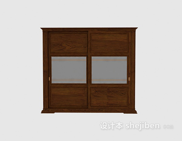 中式风格中式棕色衣柜3d模型下载