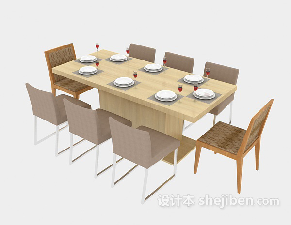 现代简洁家居餐桌3d模型下载