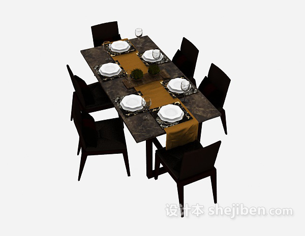 家庭餐桌椅组合3d模型下载