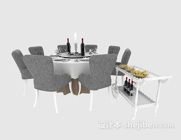 地中海风格清新餐桌餐椅3d模型下载