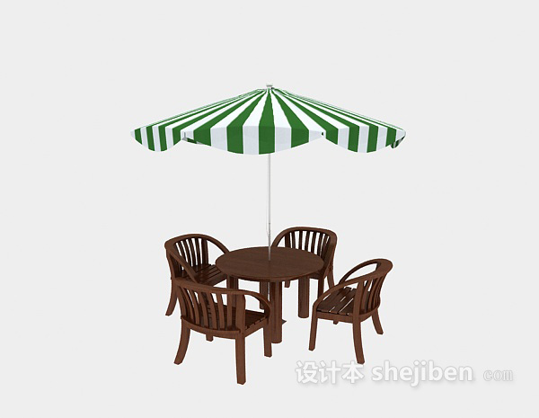 东南亚风格沙滩遮阳伞和餐椅3d模型下载