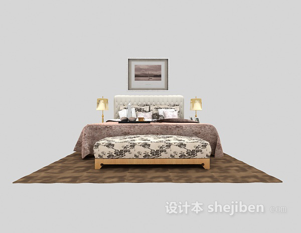 现代风格实木床3d模型下载