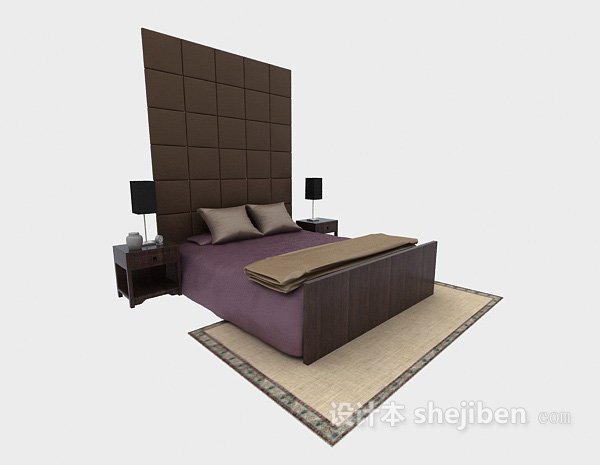 现代家庭实木床3d模型下载