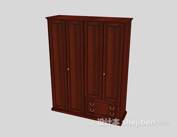 免费中式古典两门衣柜3d模型下载