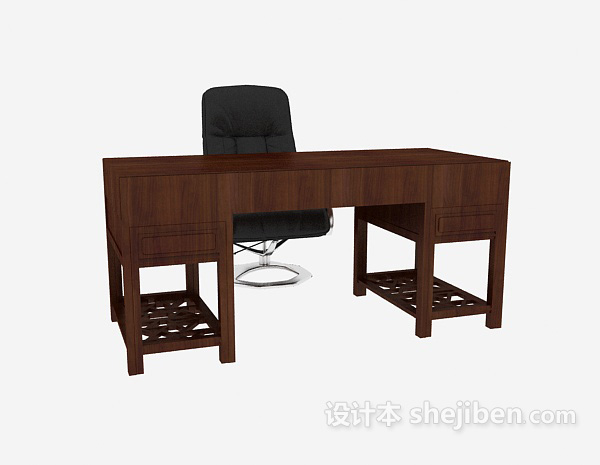 中式风格中式实木书桌椅3d模型下载