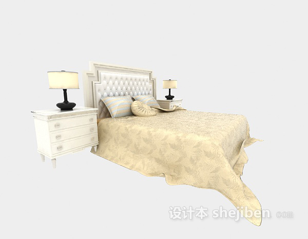 美式家居双人床3d模型下载