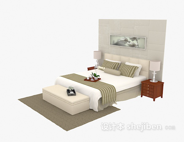 现代家居双人床3d模型下载