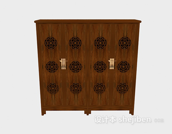 免费中式风格木质衣柜3d模型下载