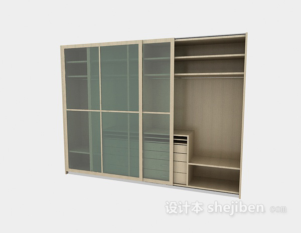 免费玻璃推拉门衣柜3d模型下载