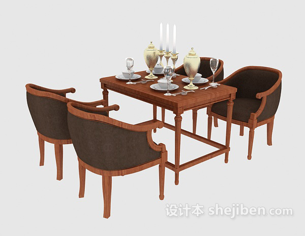 四人餐桌椅椅组合3d模型下载