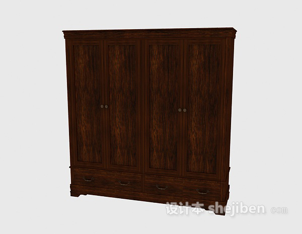 免费中式漆木衣柜3d模型下载