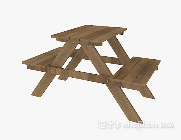 免费连体原木桌椅组合3d模型下载