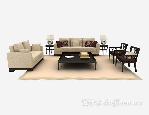 其它美式家居组合沙发3d模型下载