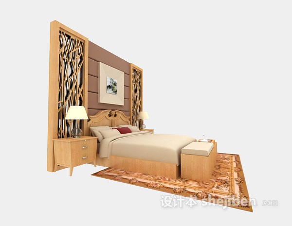美式实木双人床3d模型下载