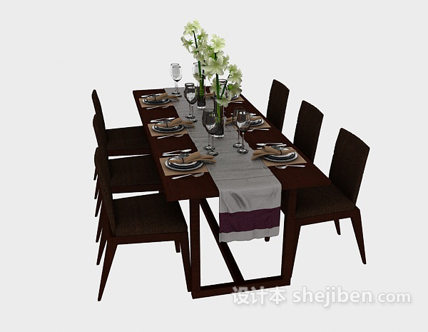 东南亚风格实木家用餐桌椅3d模型下载