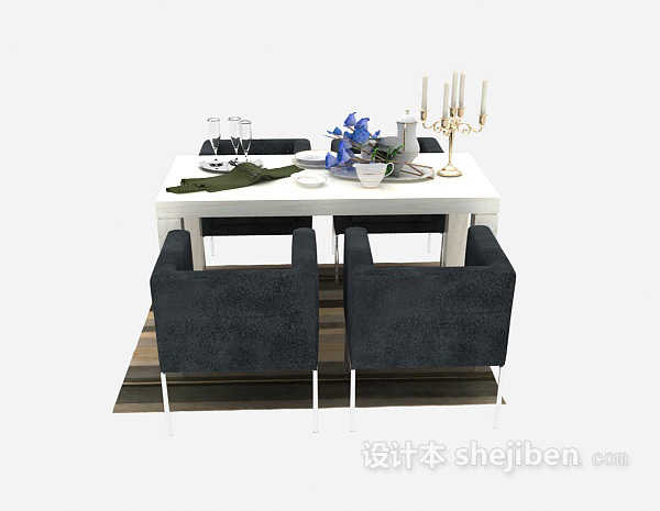 现代风格现代餐厅桌椅组合3d模型下载