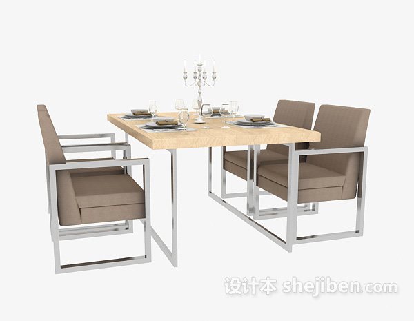 免费四人餐厅桌椅3d模型下载