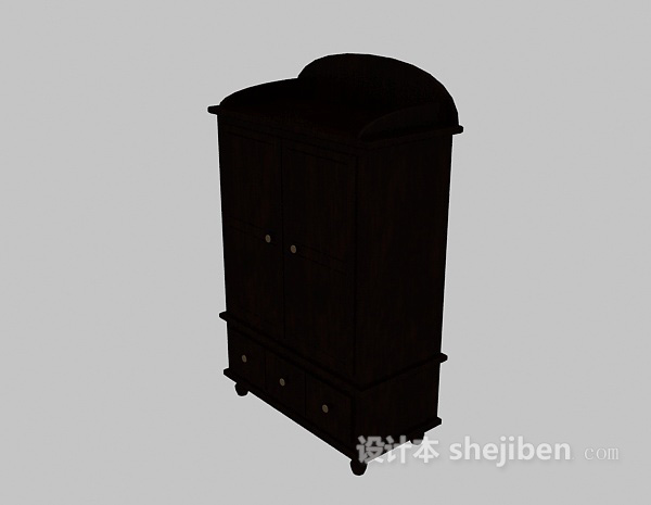 免费中式黑色衣柜3d模型下载
