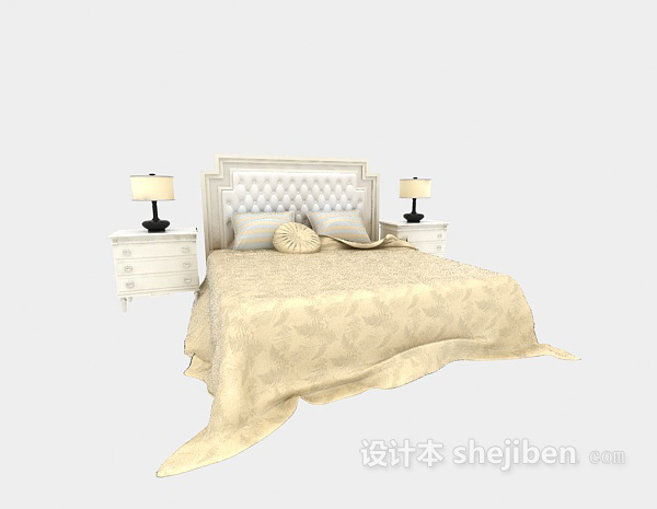免费美式家居双人床3d模型下载