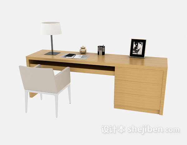 现代风格家庭实木书桌3d模型下载