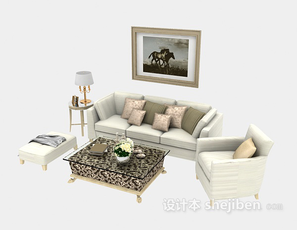 现代风格田园风双人沙发3d模型下载