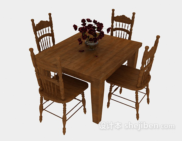 精致实木餐桌椅3d模型下载