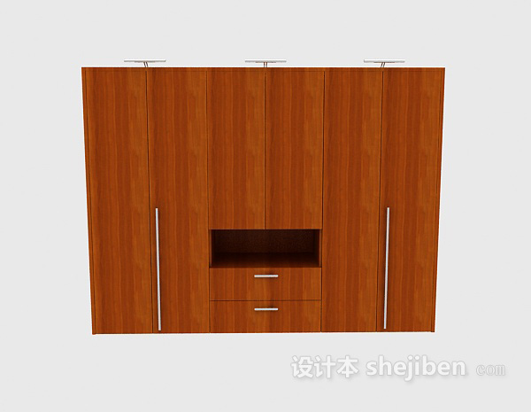 现代风格棕色木质大衣柜3d模型下载