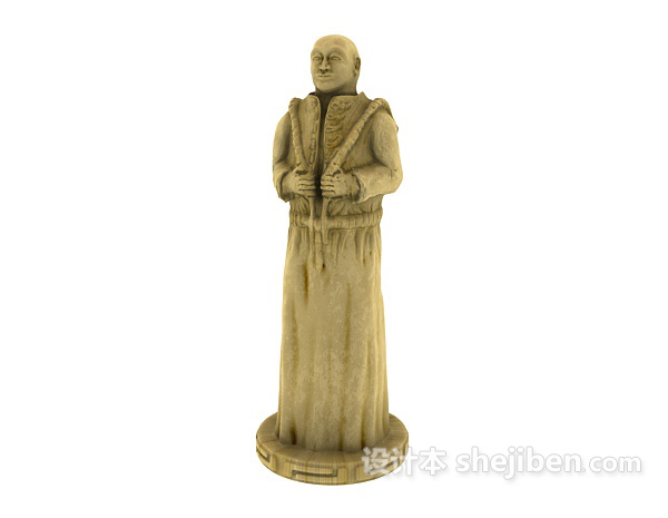 中式风格古人物男人雕像3d模型下载